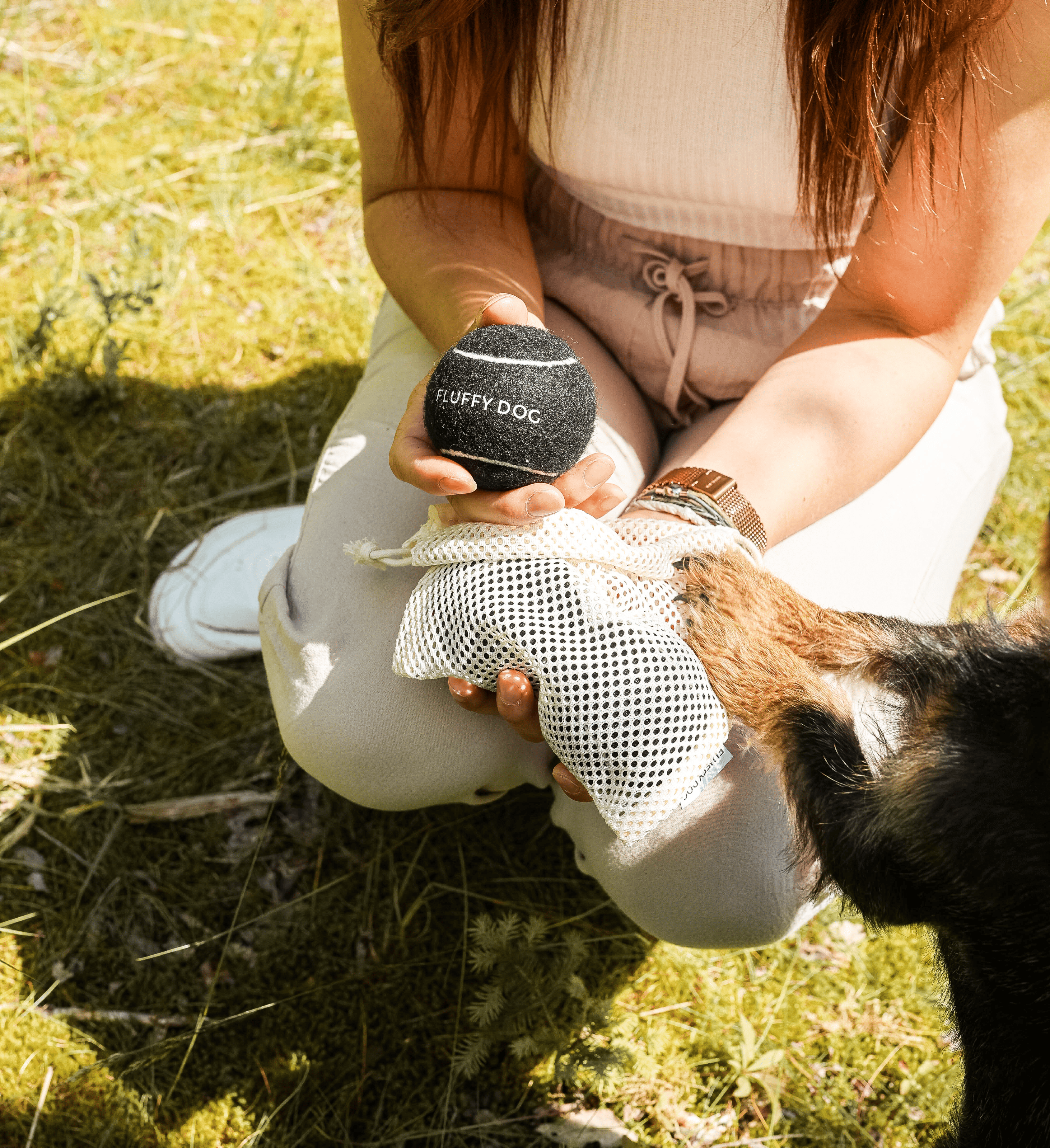 Fluffy Ball Set: 3 natural rubber balls &amp; cotton bag